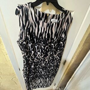 Calvin Klein Black and White Animal-Print Sheath Dress